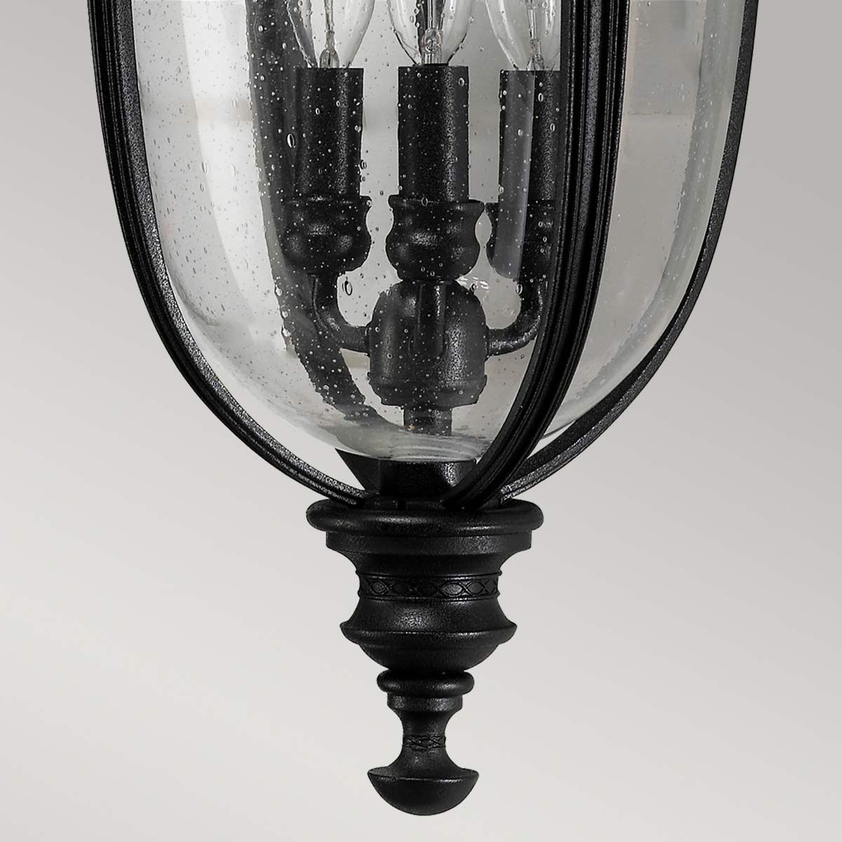 Elegant Black Garden Wall Lantern with Seeded Glass Details