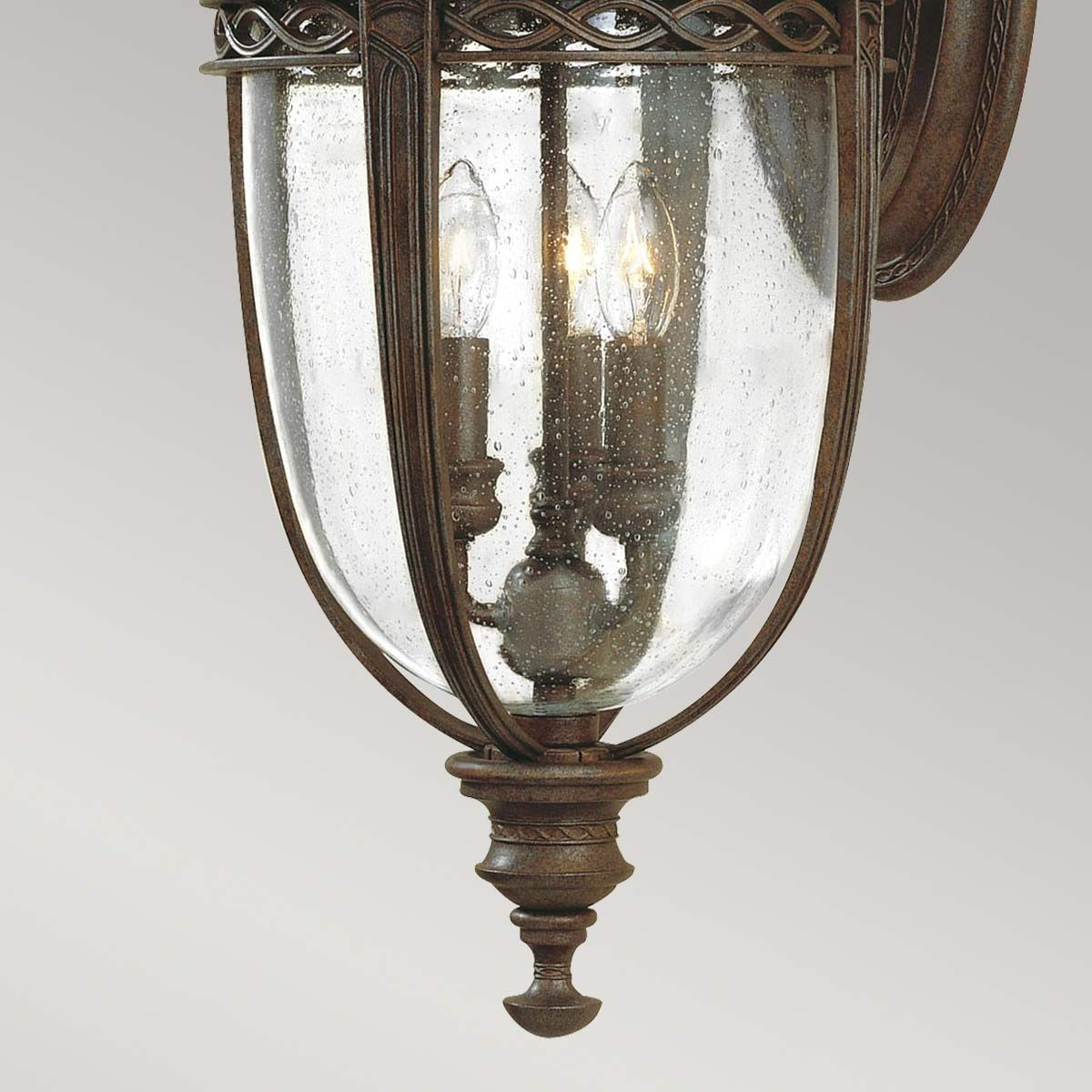 Grand English Bridle Aged Bronze Outdoor Wall Lantern with Seeded Glass