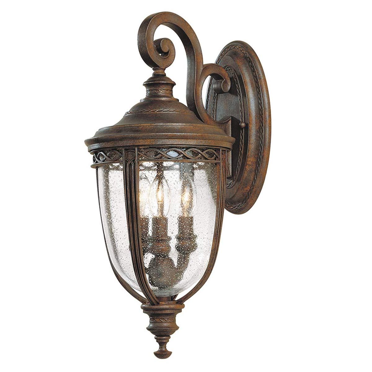 Stately Aged Bronze Garden Wall Lantern with Clear Seeded Glass