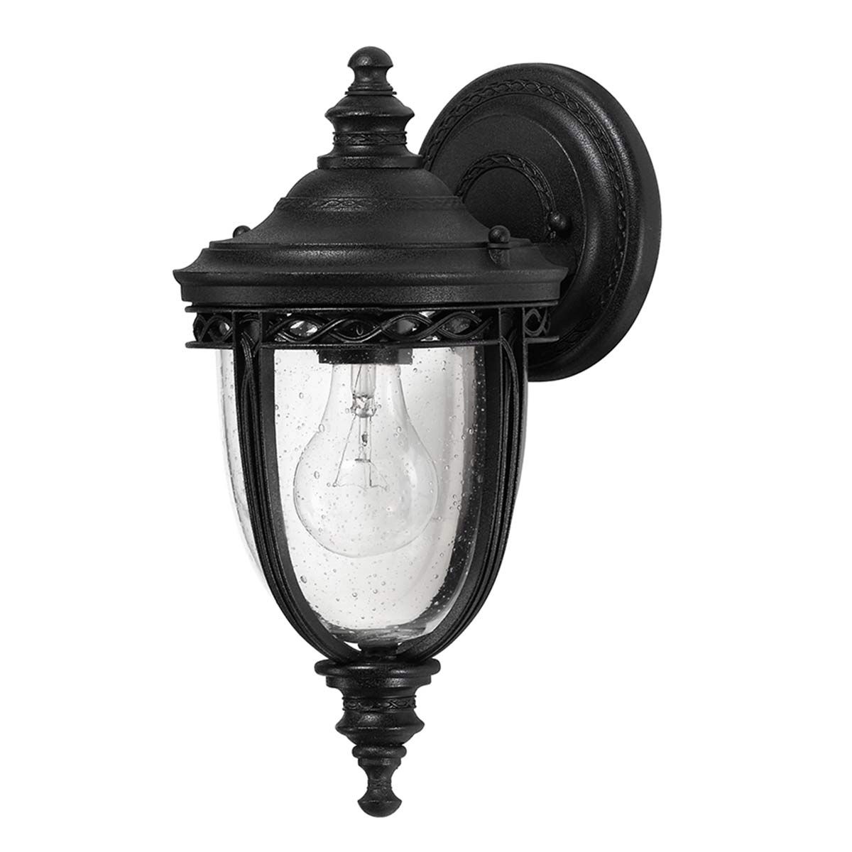 Charming Black Wall Lantern with Seeded Glass Panels