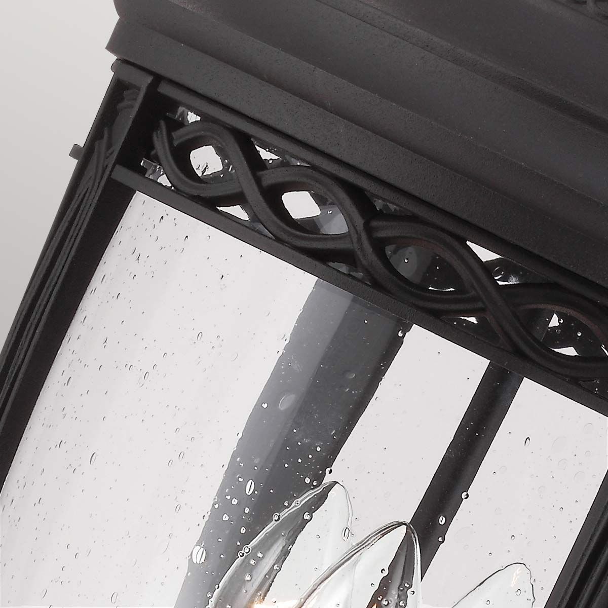 Victorian Black Pedestal Lantern with Seeded Glass Charm