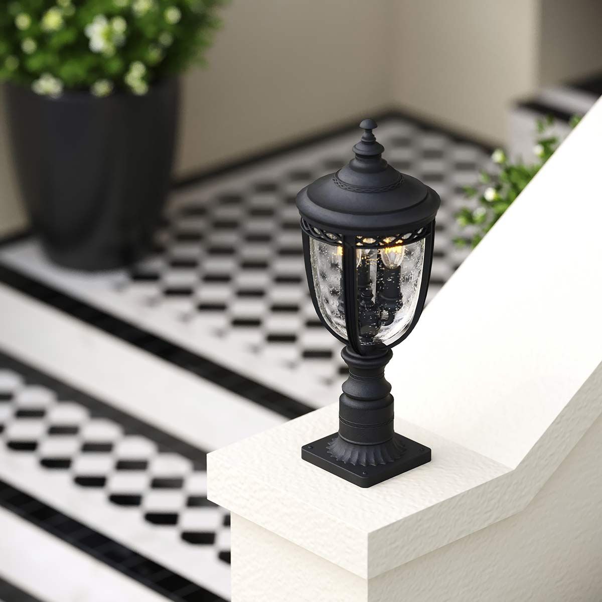 Victorian Black Pillar Lantern Light with English Countryside Charm