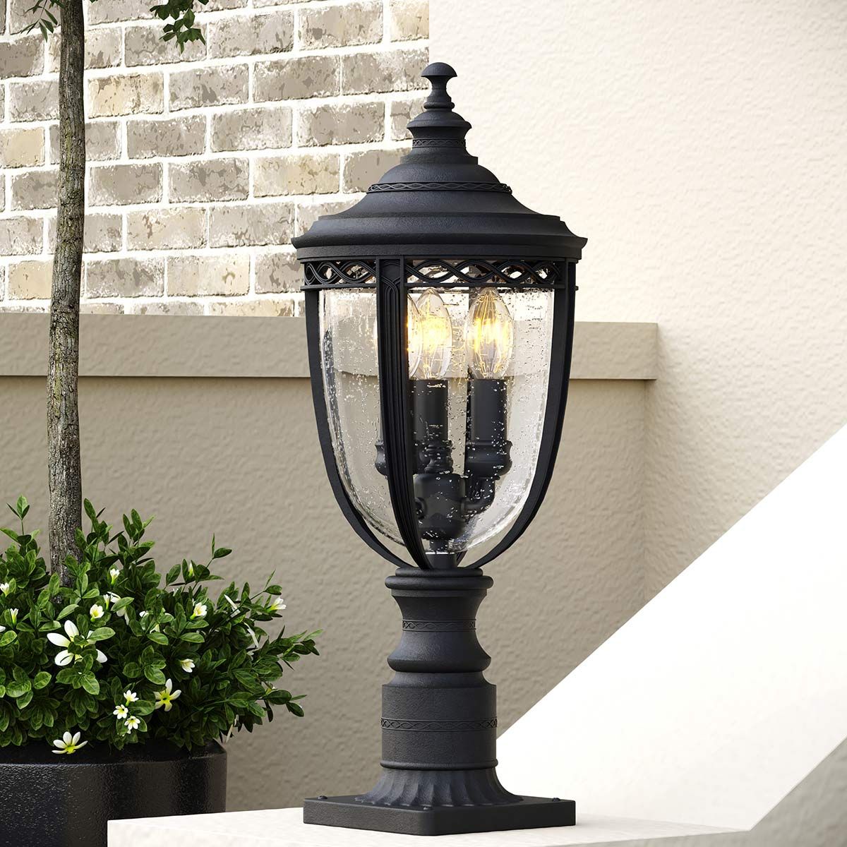 Victorian Black Pillar Lantern Light with English Countryside Charm