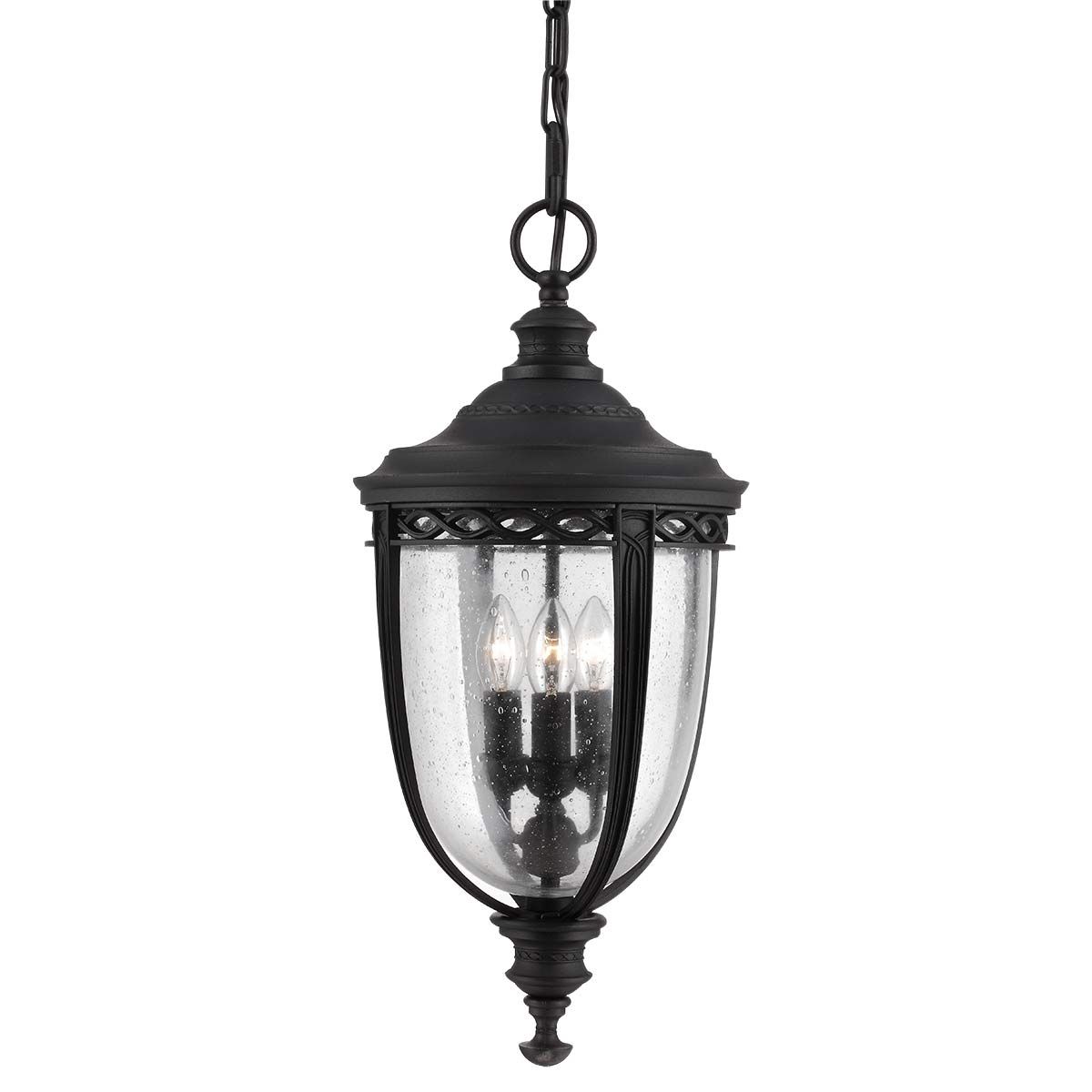 Elegant Black Garden Porch Lantern with Seeded Glass