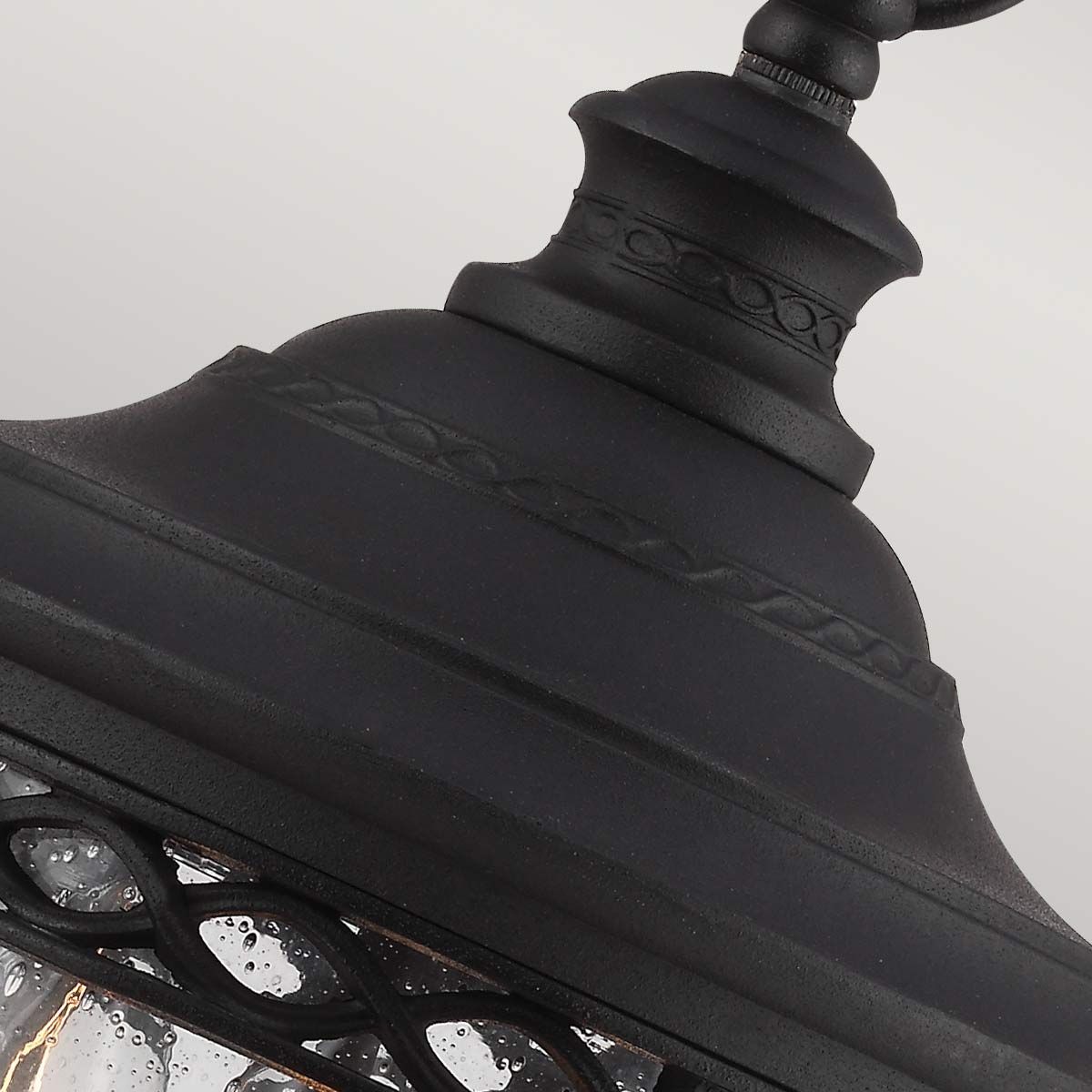 Charming Black English Bridle Hanging Porch Lantern with Seeded Glass