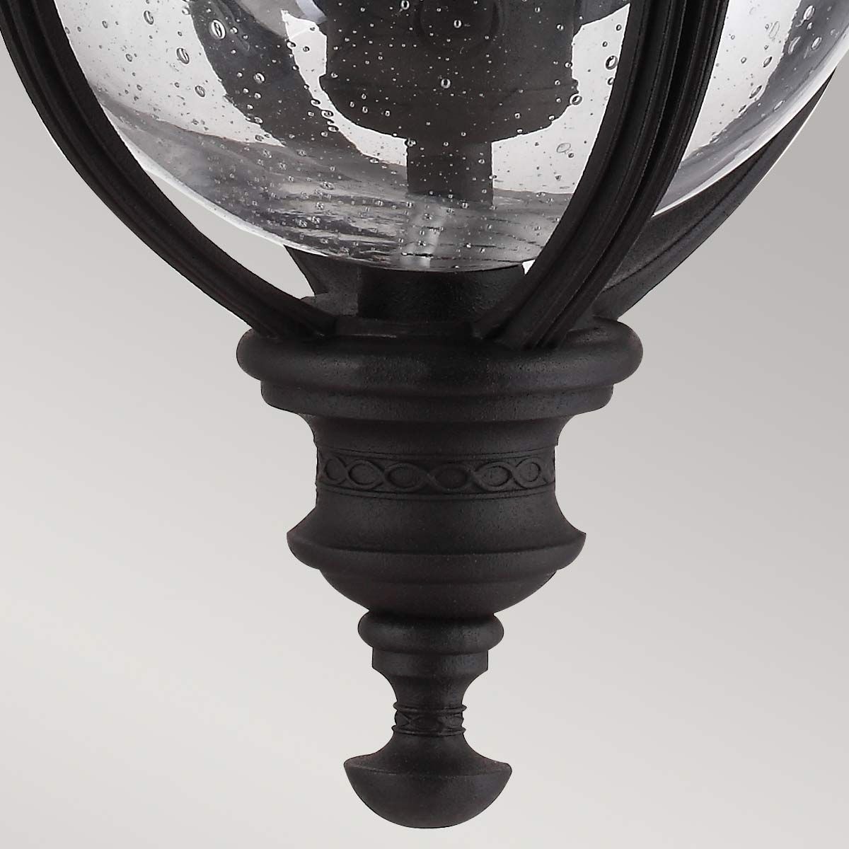 Charming Black English Bridle Hanging Porch Lantern with Seeded Glass