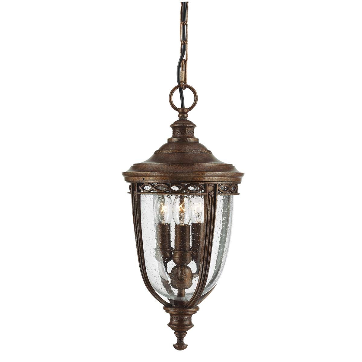 Elegant English Bridle Bronze Hanging Lantern with Seeded Glass