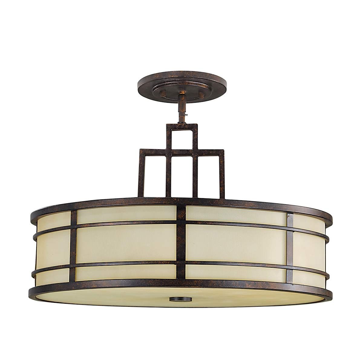 Grecian Bronze Fusion 3-Light Pendant with Amber Ribbed Glass Shades