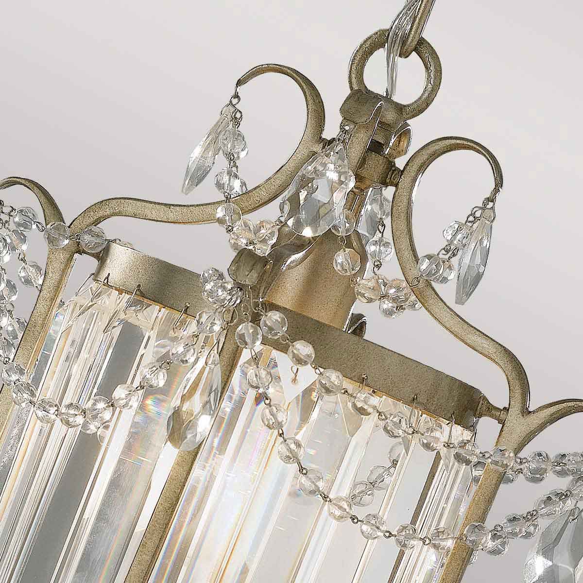 Shabby Chic Gilded Silver Crystal Pendant Light Fixture