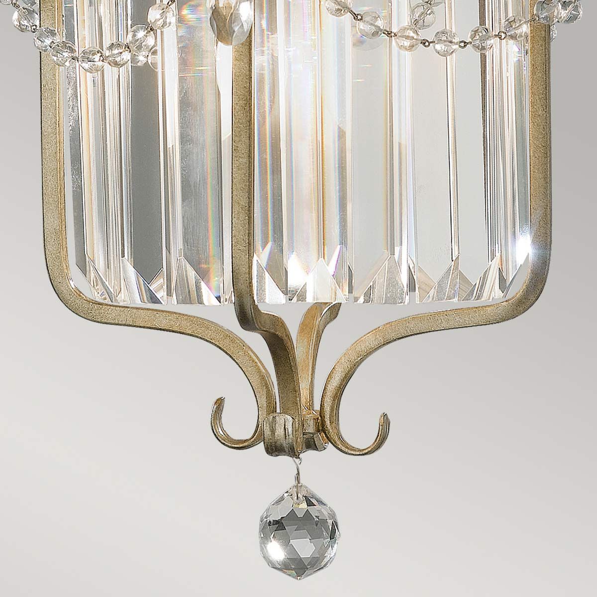 Shabby Chic Gilded Silver Crystal Pendant Light Fixture