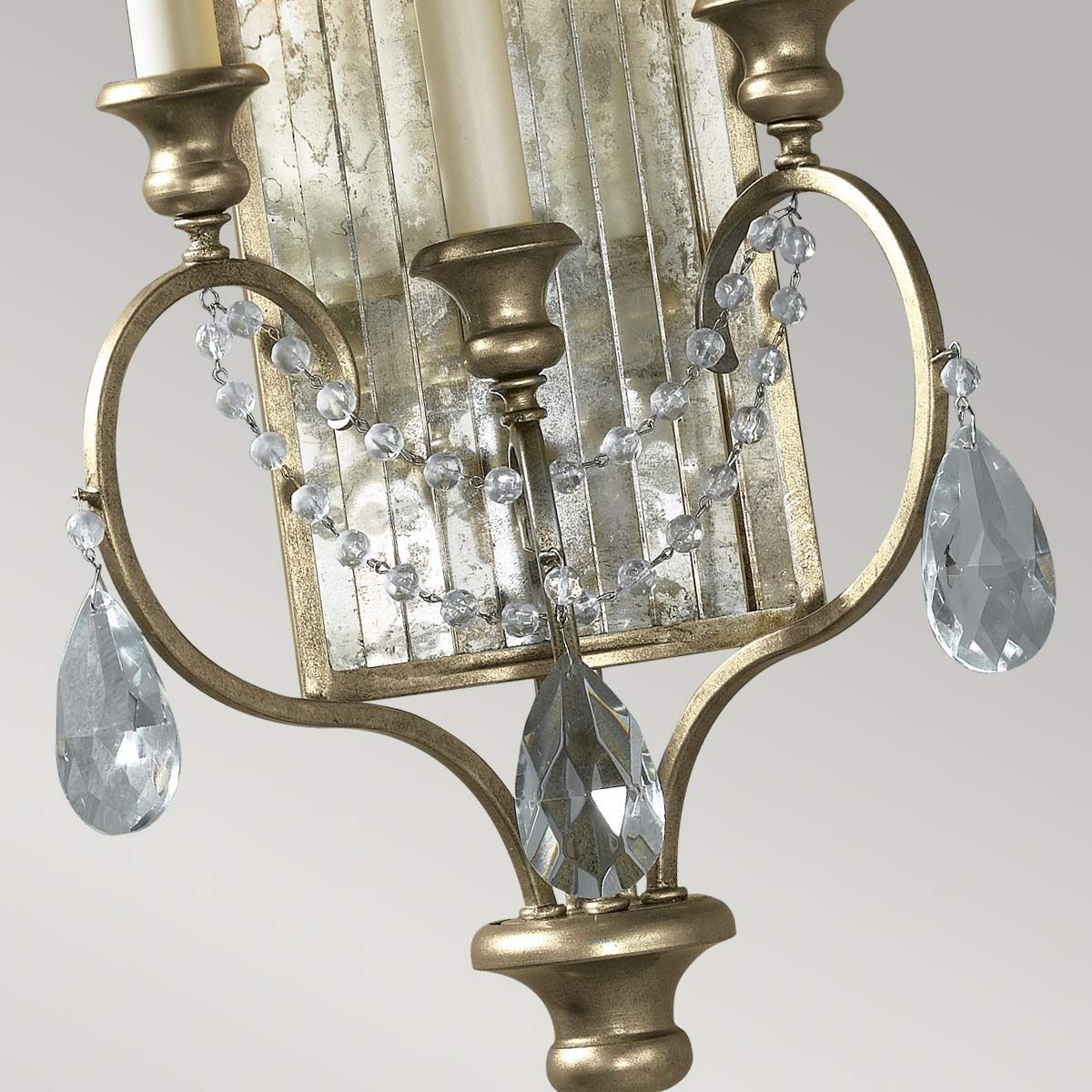 Elegant Gilded Silver Triple Arm Crystal Wall Sconce