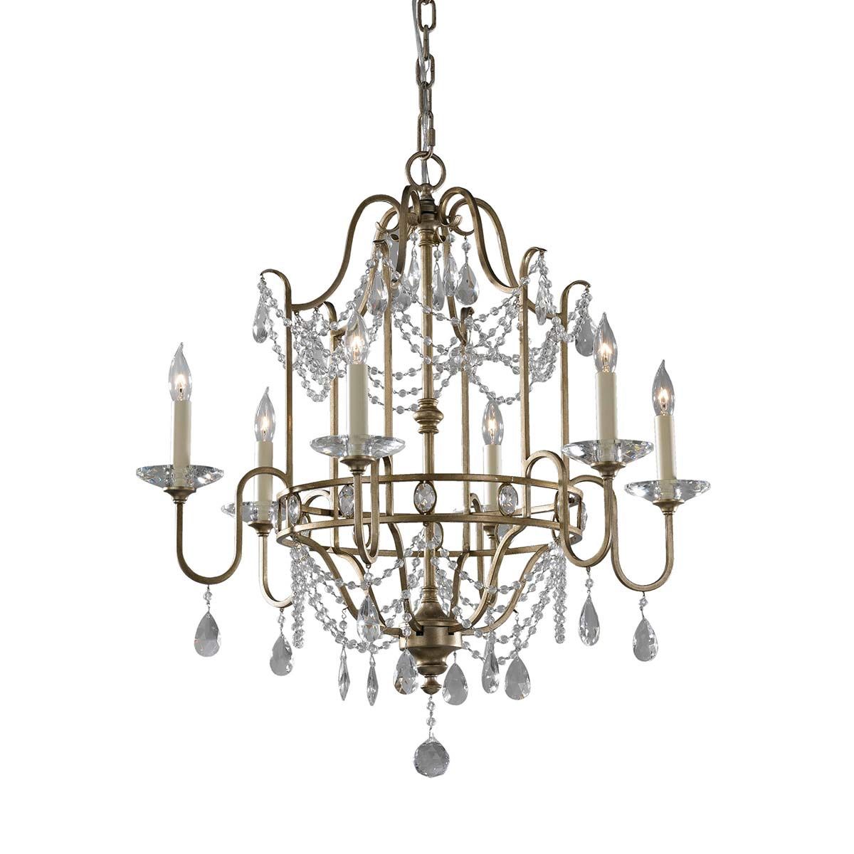 Vintage Elegance: Crystal-Embellished 6-Light Chandelier in Gilded Silver Finish