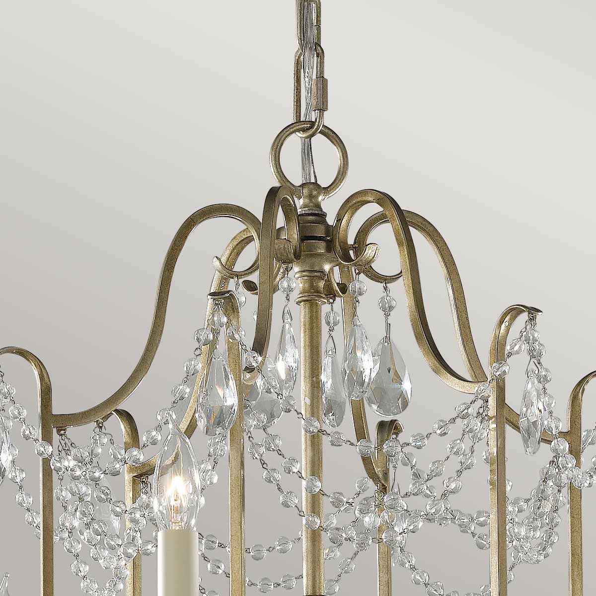 Vintage Elegance: Crystal-Embellished 6-Light Chandelier in Gilded Silver Finish