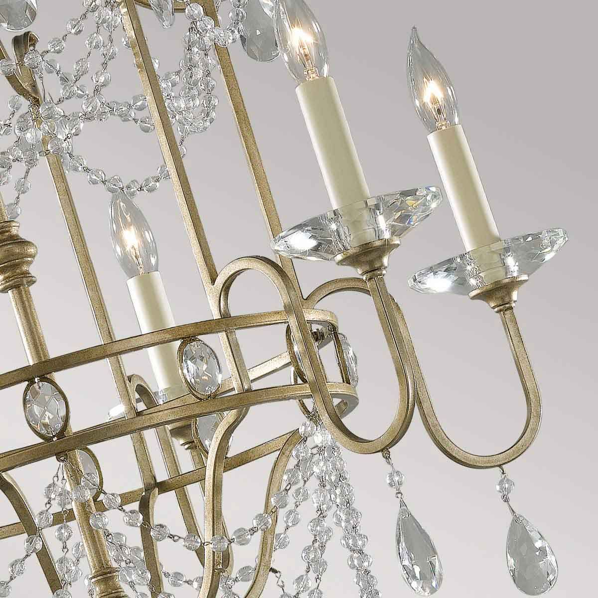 Vintage Elegance: Crystal-Embellished 6-Light Chandelier in Gilded Silver Finish