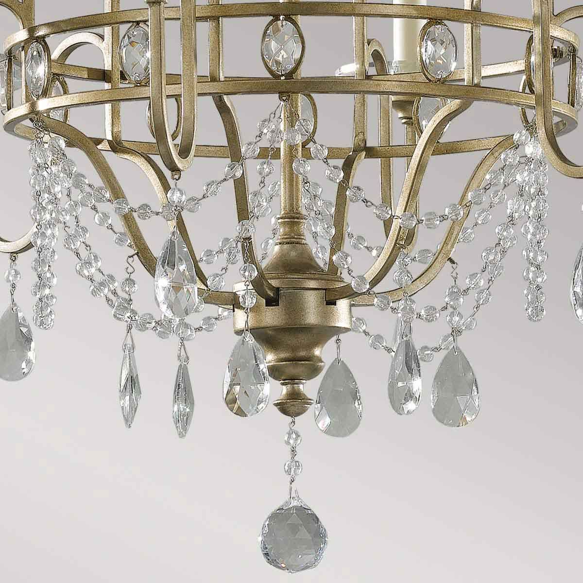 Vintage Elegance: Crystal-Embellished 6-Light Chandelier in Gilded Silver Finish
