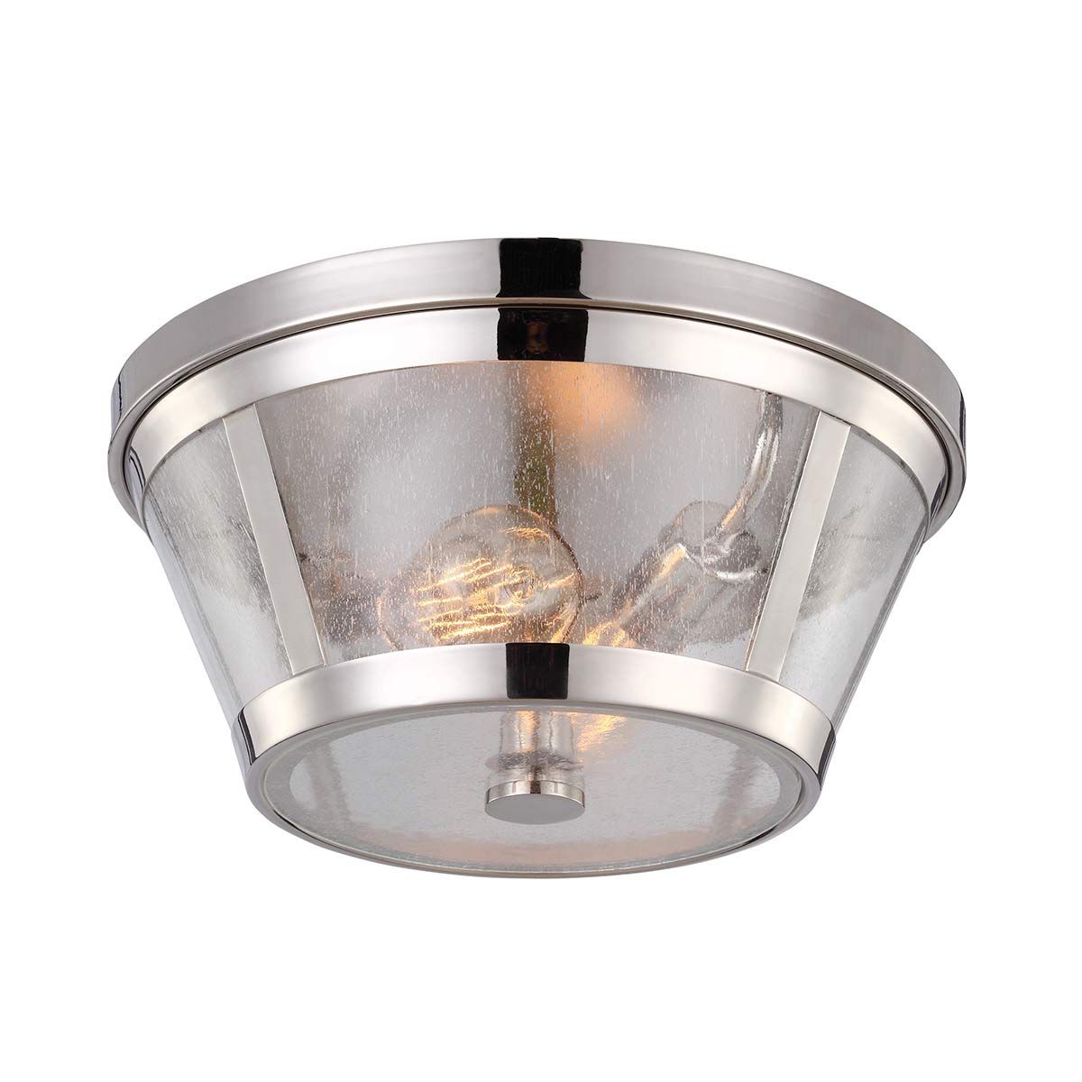 Elegant Seeded Glass and Polished Nickel Ceiling Fixture with Dual Bulb Sockets