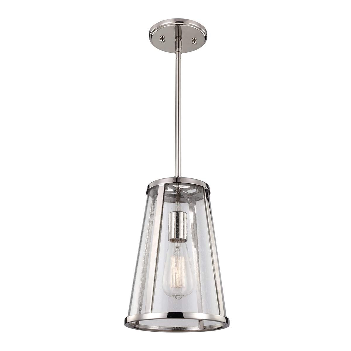 Sleek Polished Nickel Pendant Light with Seeded Glass Shade