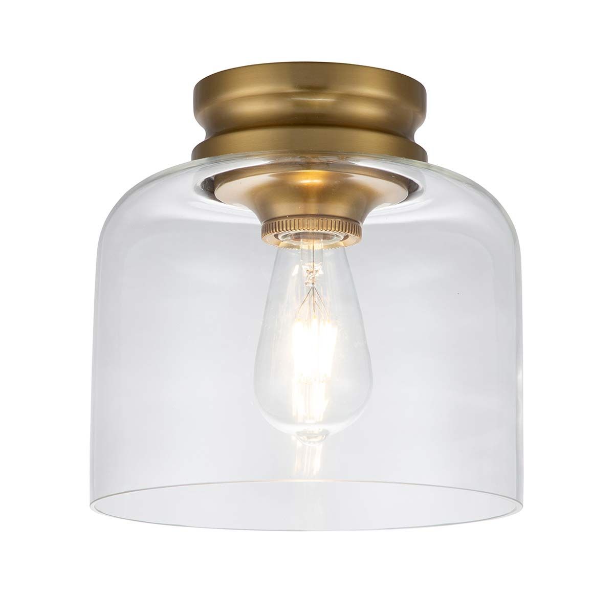 Burnished Brass Hounslow Flush Mount Light with Clear Glass Dome