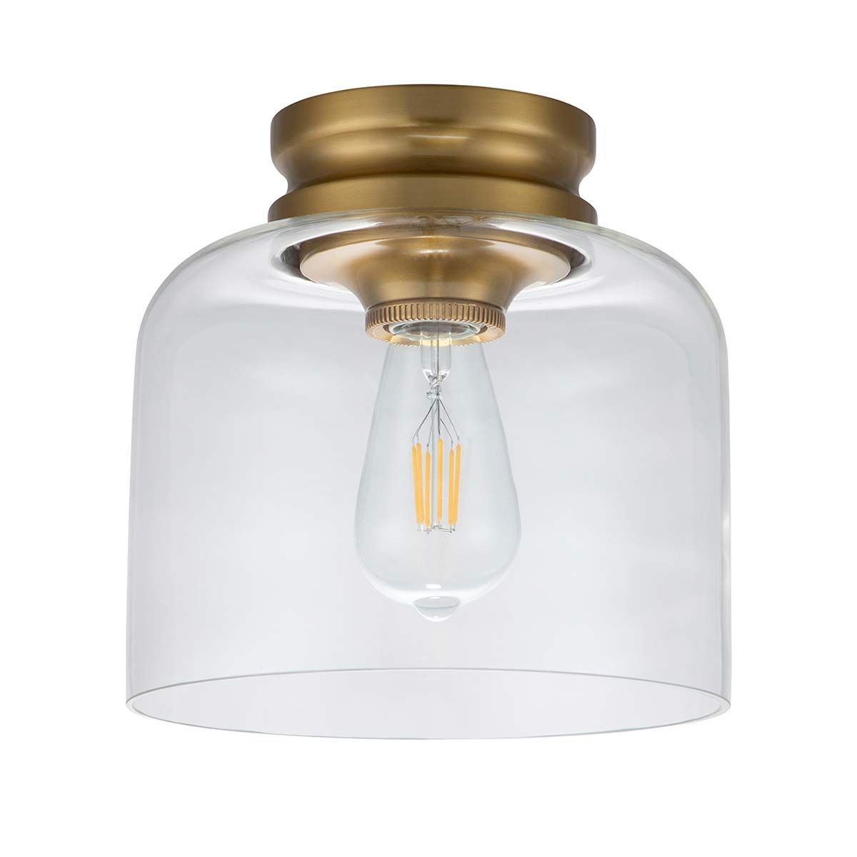 Burnished Brass Hounslow Flush Mount Light with Clear Glass Dome