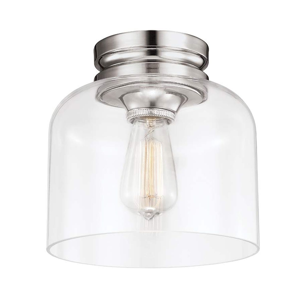 Hounslow Polished Nickel Flush Mount with Clear Glass Dome Shade