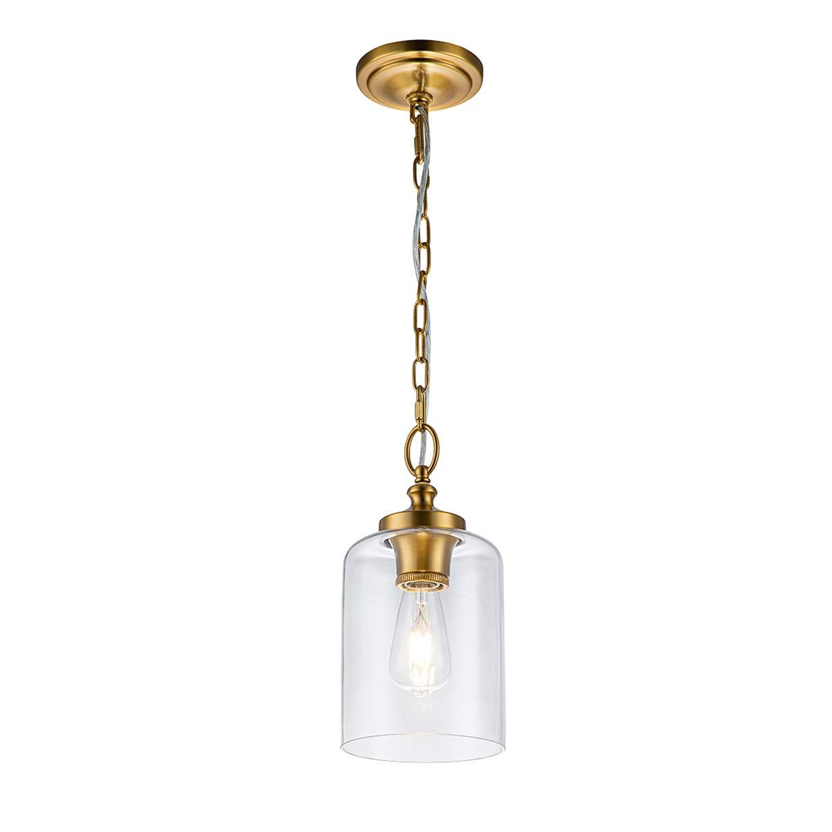 Hounslow Mini Pendant in Burnished Brass with Clear Glass Shade
