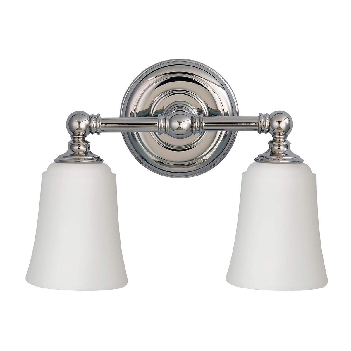 Polished Chrome Twin Mirror Wall Sconce with Opal Etched Glass Shades