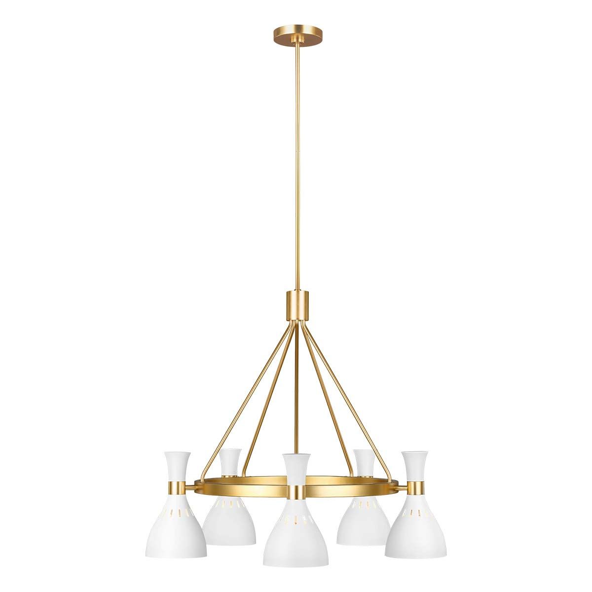 Matte White & Brass Hourglass 5-Light Chandelier