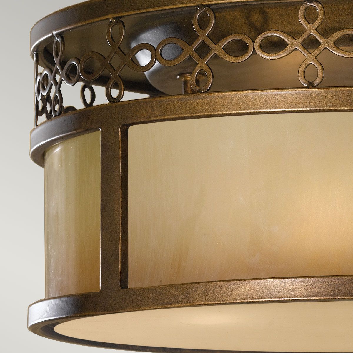 Elegant Astral Bronze Flush Ceiling Light with Amber Oak Glass