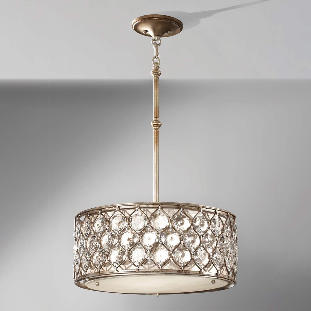 Elegant Burnished Silver Crystal Pendant Lamp with Bauhinia Accents