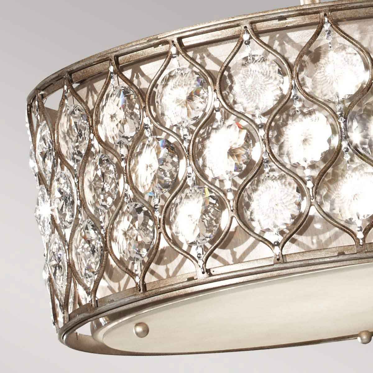 Elegant Burnished Silver Crystal Pendant Lamp with Bauhinia Accents