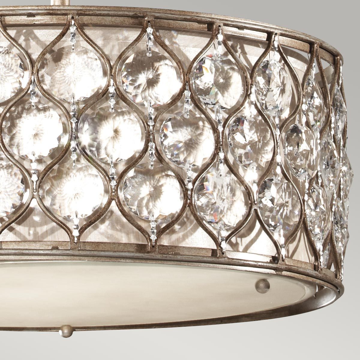 Elegant Burnished Silver Crystal Pendant Lamp with Bauhinia Accents