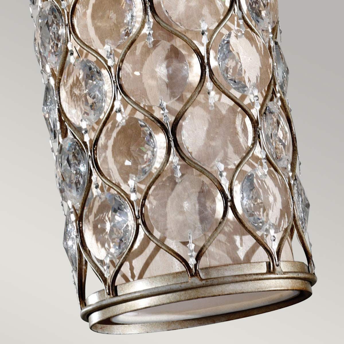 Elegant Burnished Silver Crystal Cylinder Pendant Lamp with Bauhinia Accents