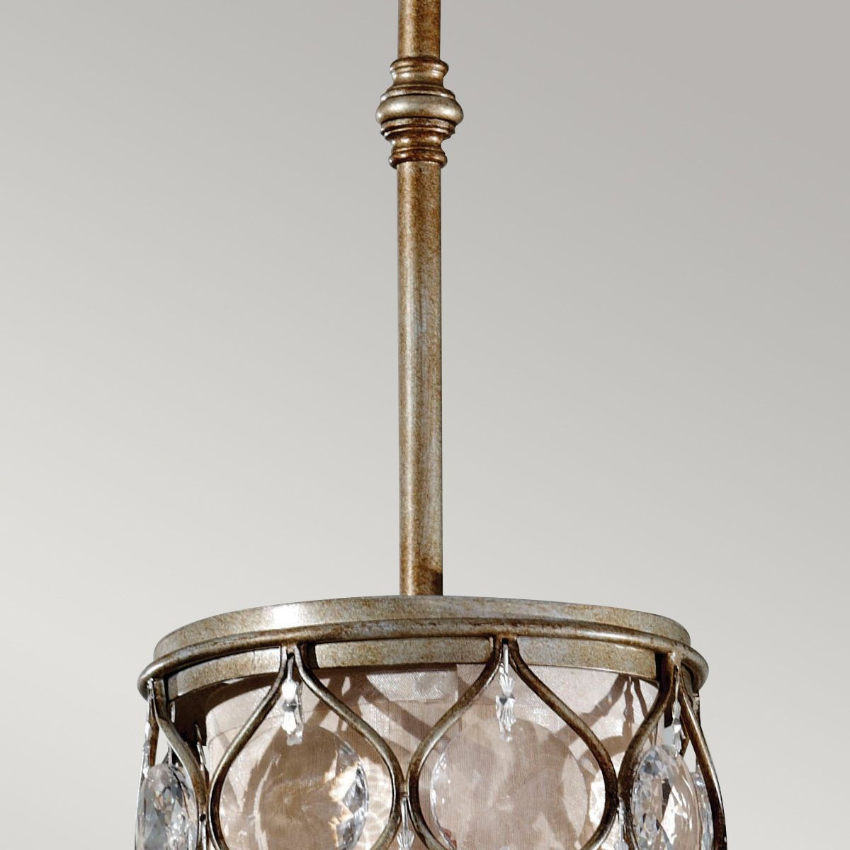 Elegant Burnished Silver Crystal Cylinder Pendant Lamp with Bauhinia Accents
