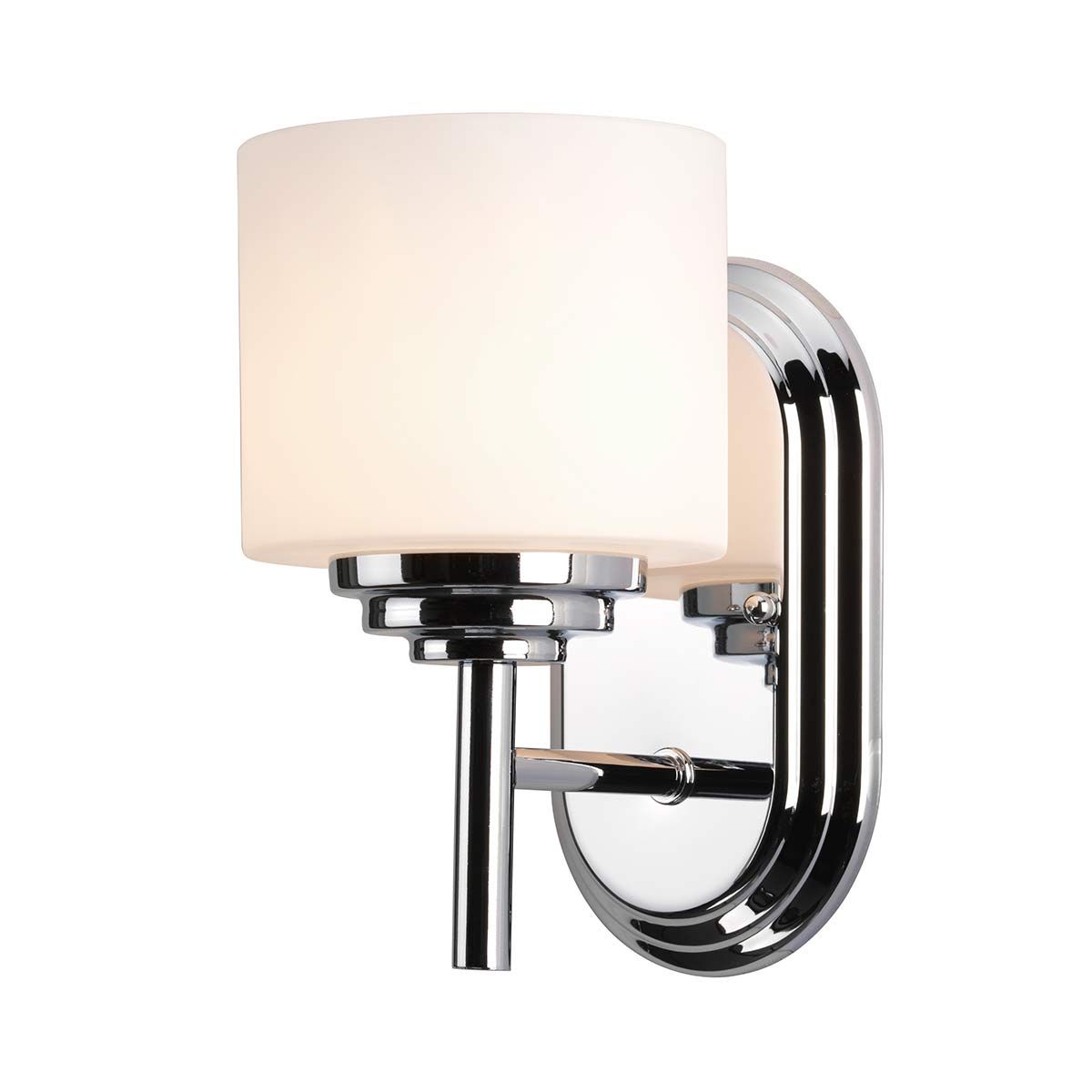 Sleek Chrome Bathroom Wall Sconce with Opal Glass Shade