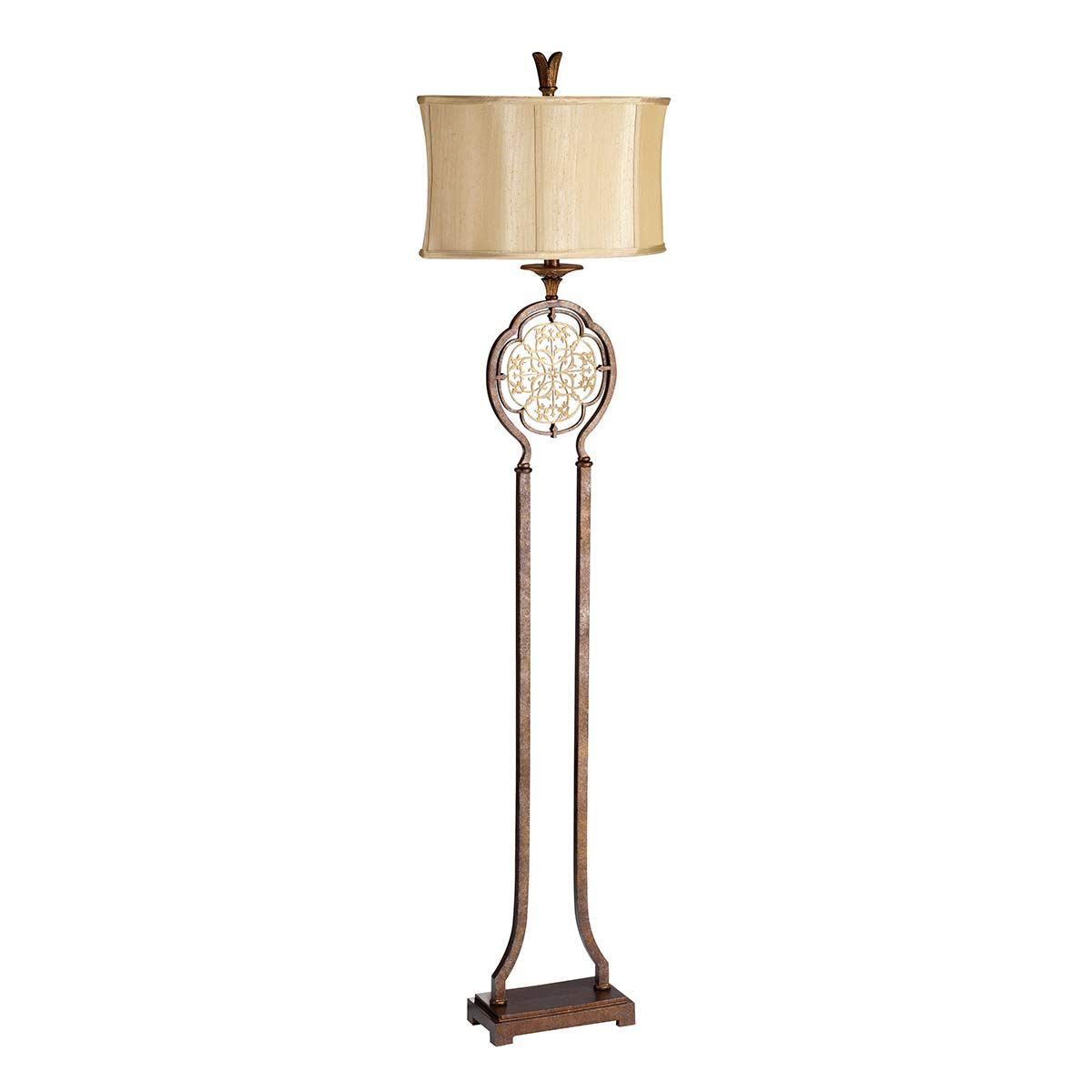 Elegant Bronze Filigree Floor Lamp with Sand Shade