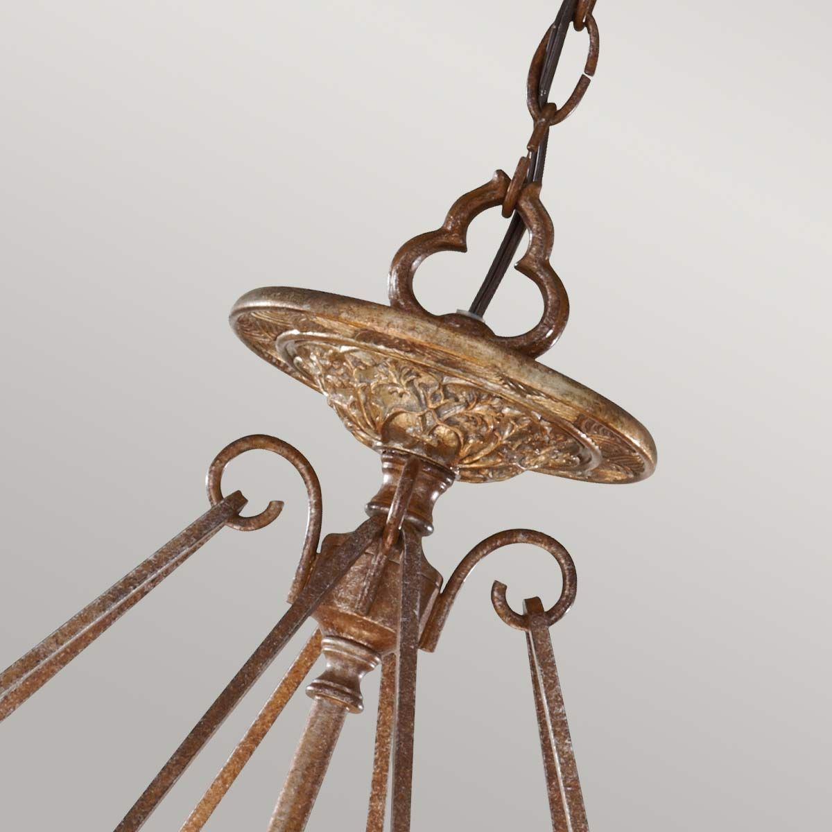 Oriental-Inspired Semi Flush Ceiling Chandelier with Fabric Shade and Bronze Finish