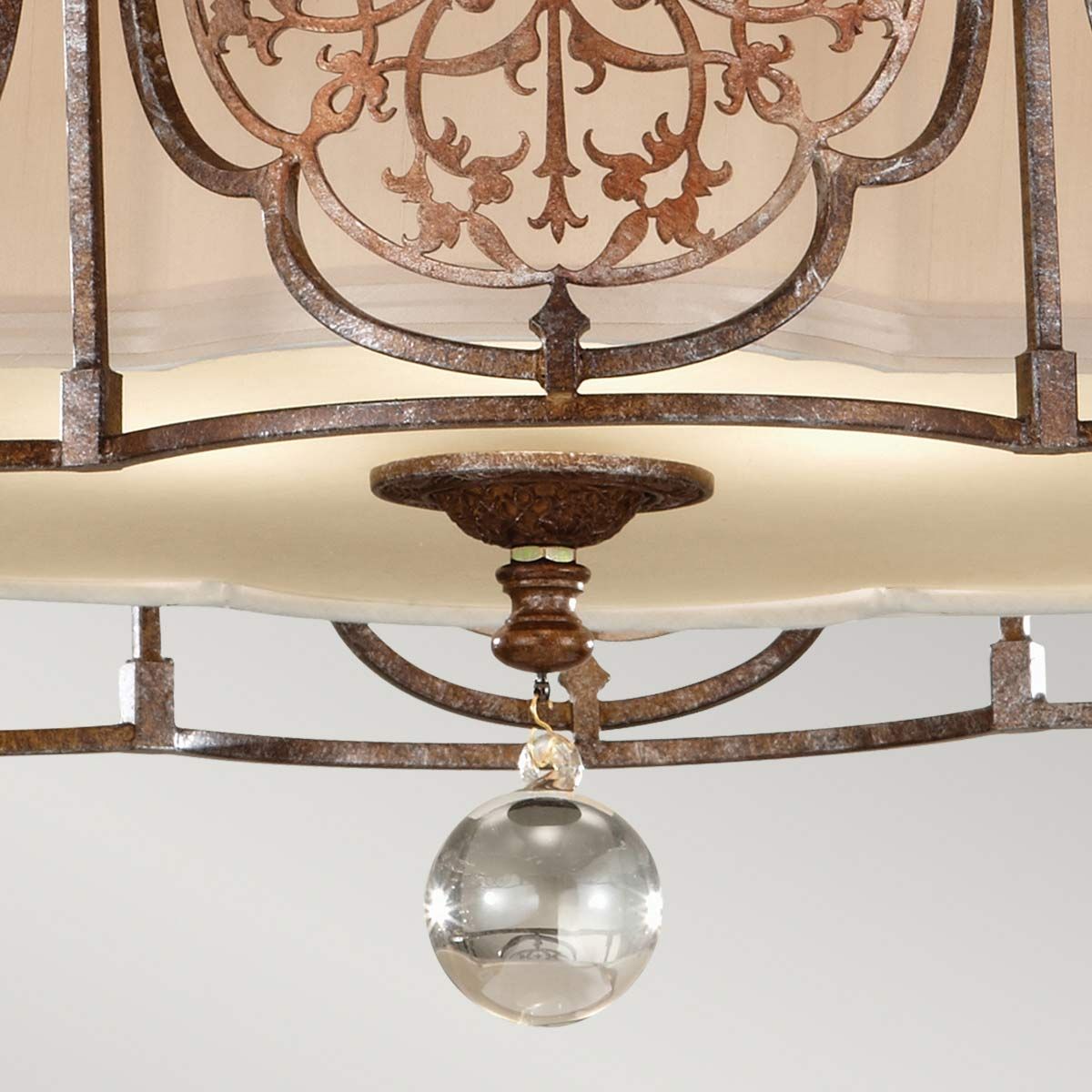 Oriental Elegance: Semi Flush Ceiling Chandelier with Fabric Shade