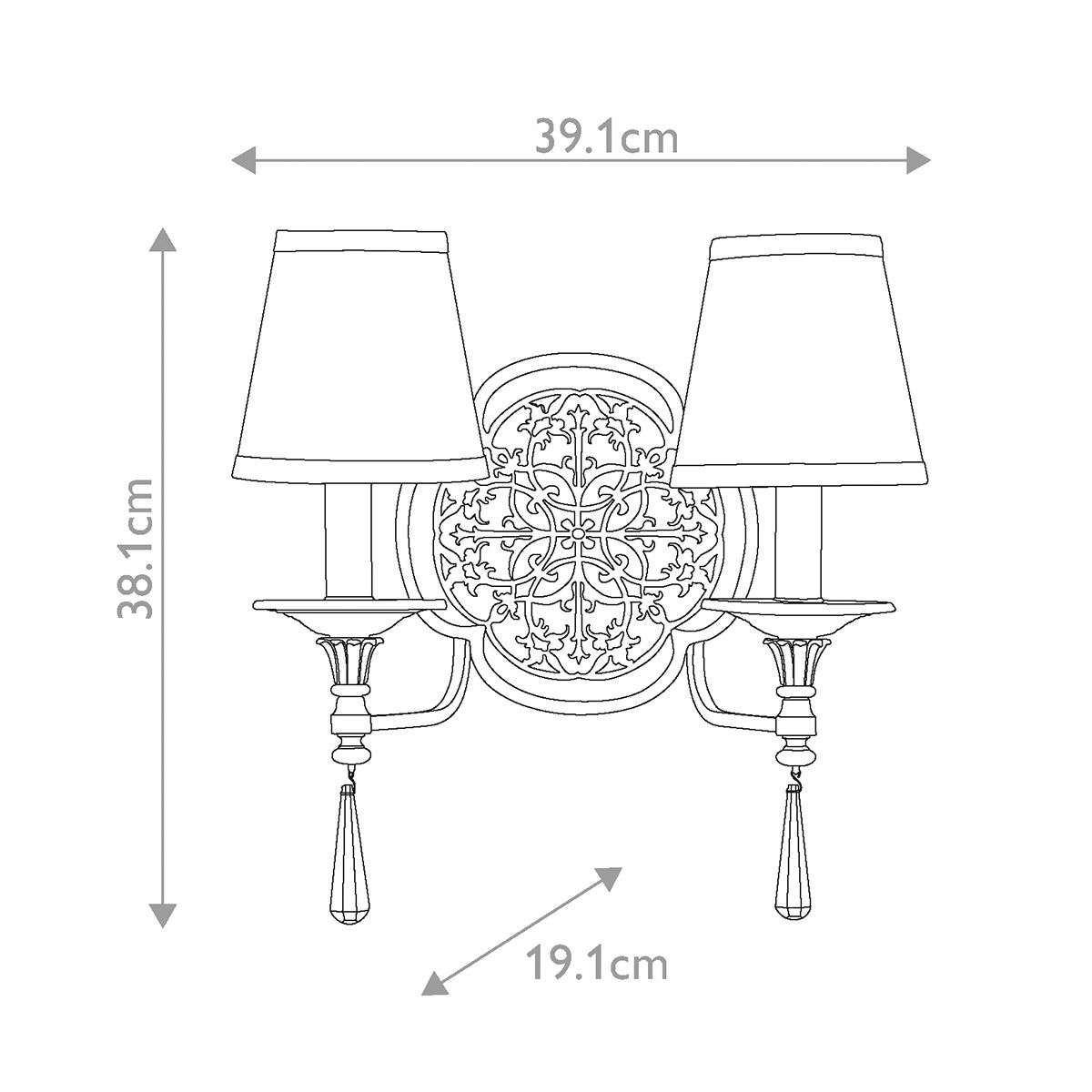 Bronze Filigree Twin Wall Sconce with Ornate Patterned Plate