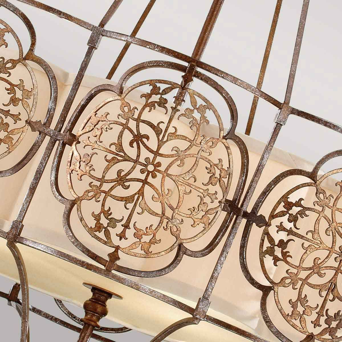 Prussian-Arabesque Oxidized Bronze Chandelier with Beige Fabric Shade
