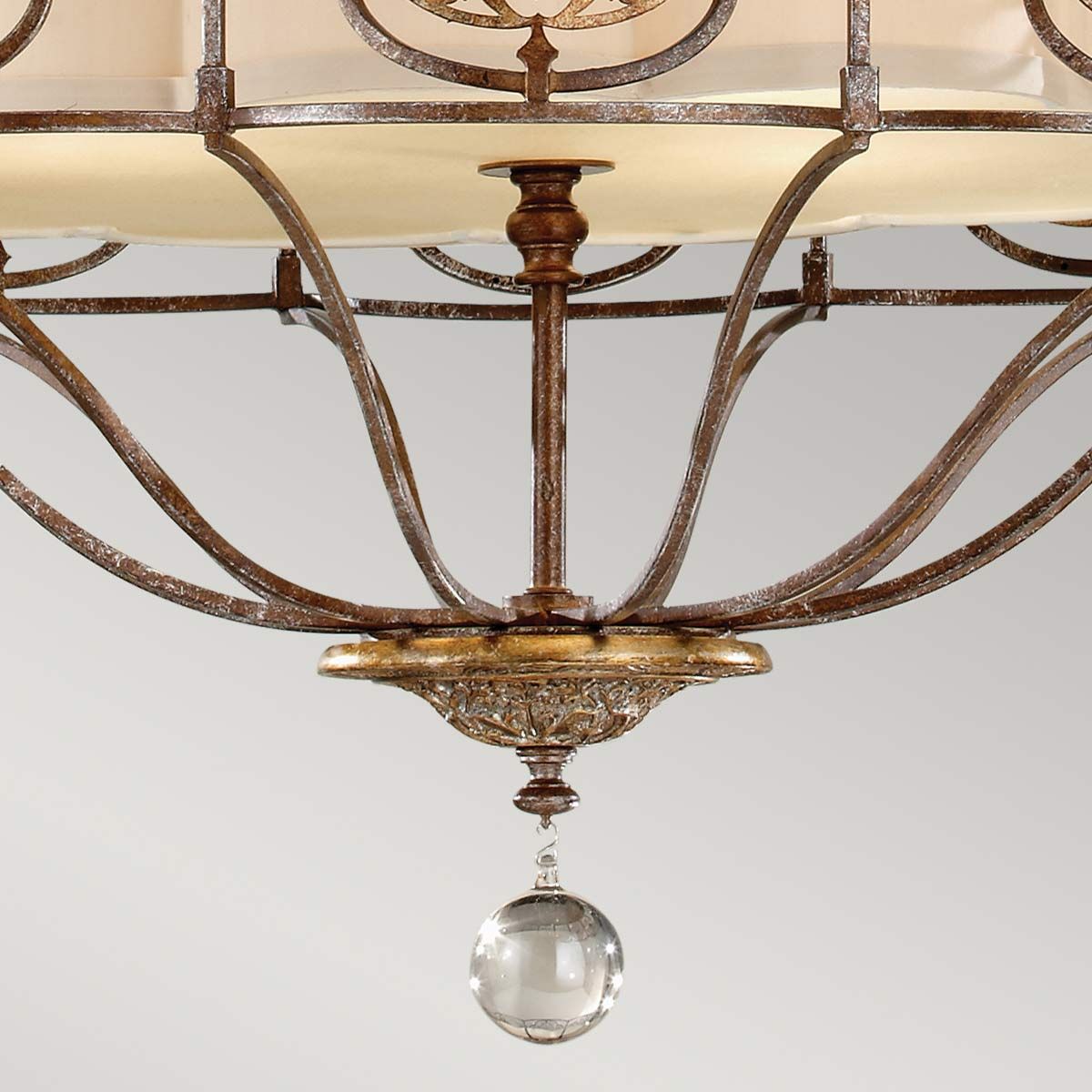 Prussian-Arabesque Oxidized Bronze Chandelier with Beige Fabric Shade