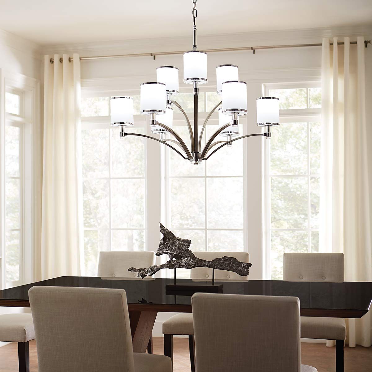 Prospect Park Luxe 9-Light Satin Nickel and Chrome Chandelier