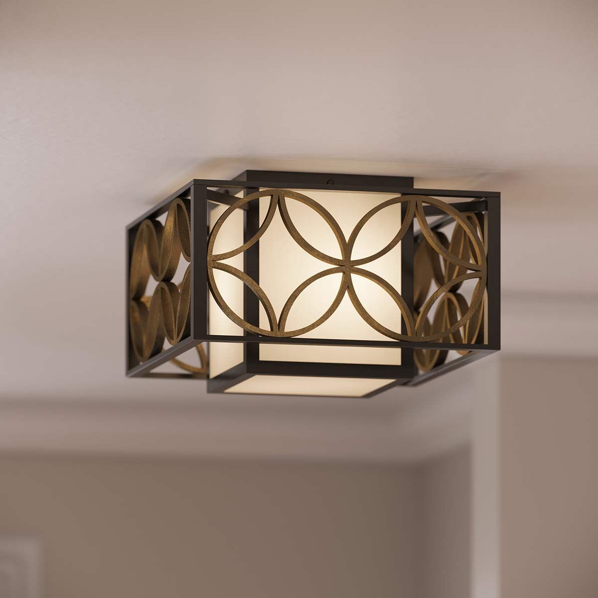 Elegant Bronze Cube Ceiling Light with Gold Accents