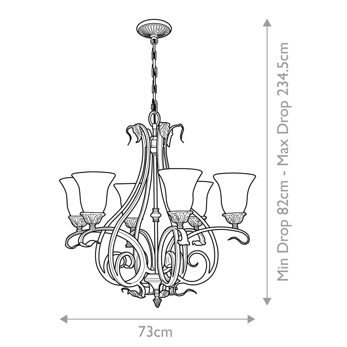 Elegant Six-Light Chandelier in Aged Tortoise Shell Finish