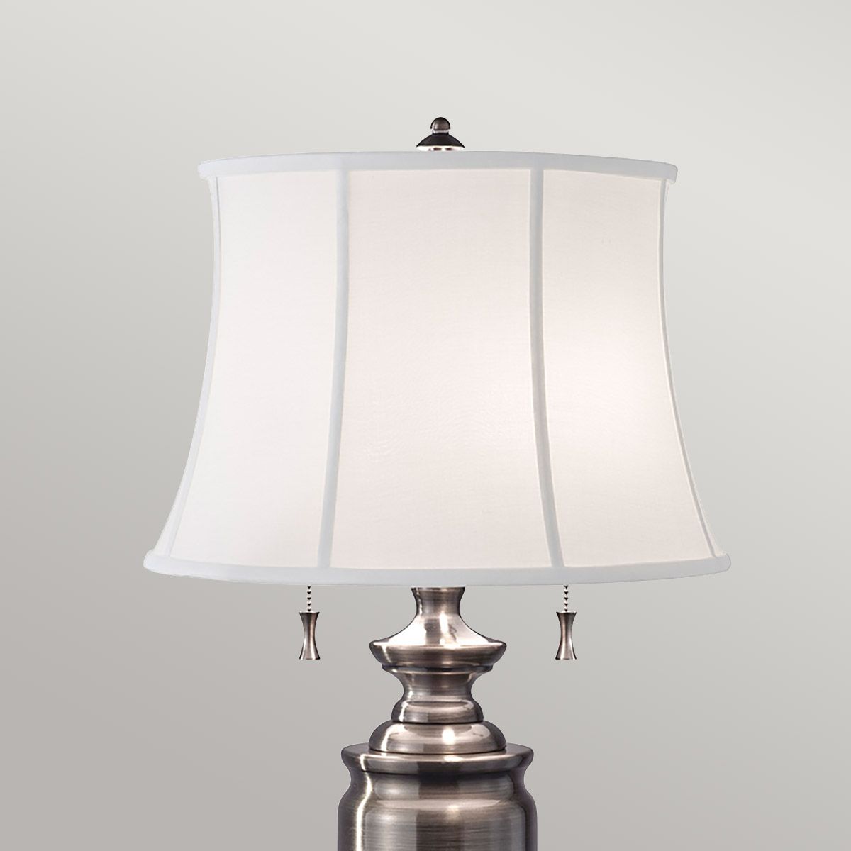 Vintage Nickel Urn Table Lamp with Dual Pull Cord Switches and White Linen Shade