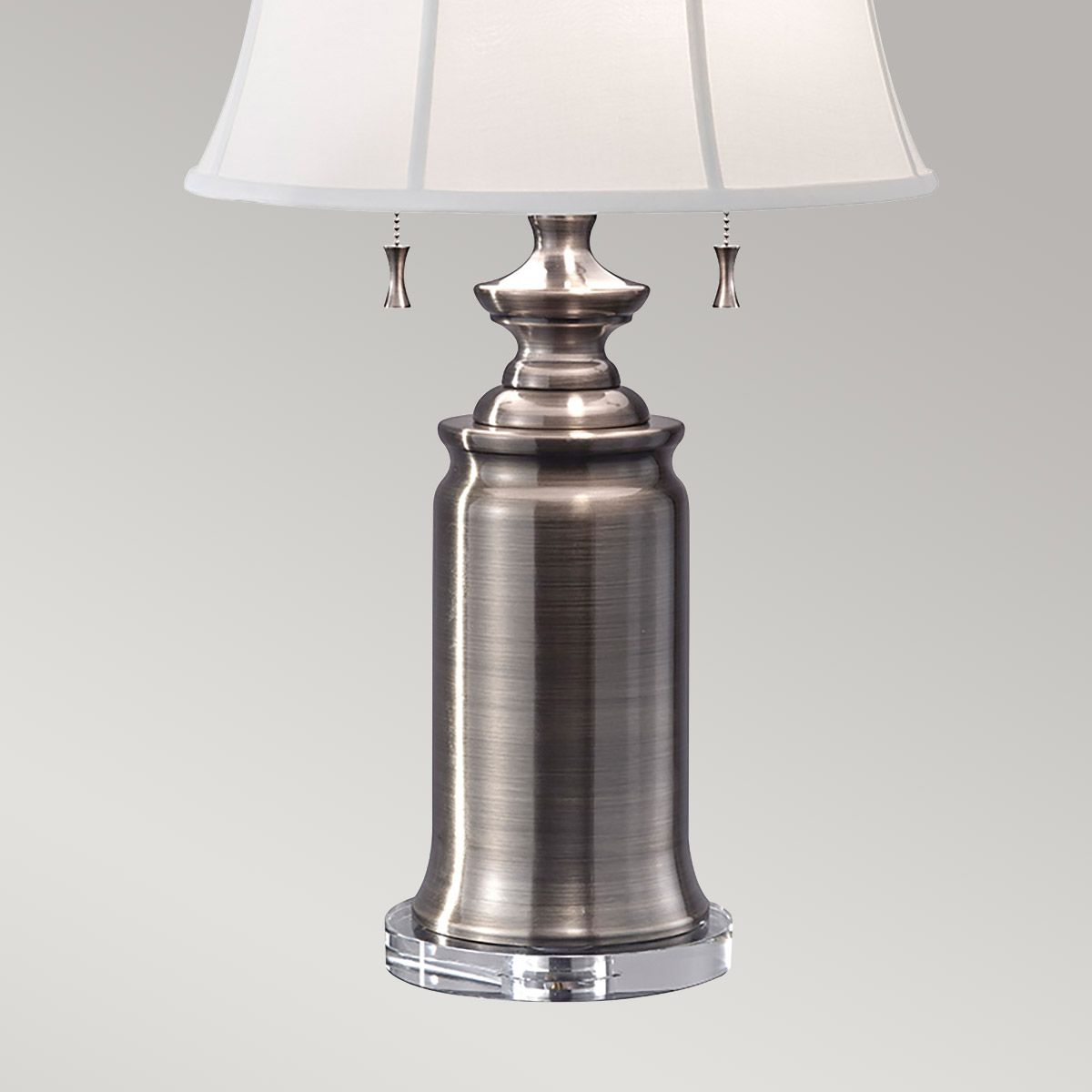 Vintage Nickel Urn Table Lamp with Dual Pull Cord Switches and White Linen Shade