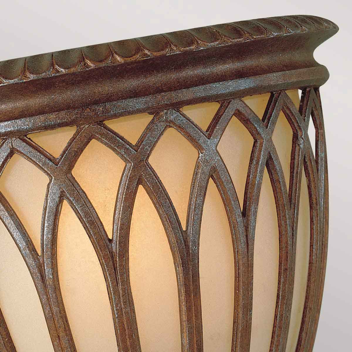 Medieval-Inspired British Bronze Wall Sconce with Gothic Amber Glass