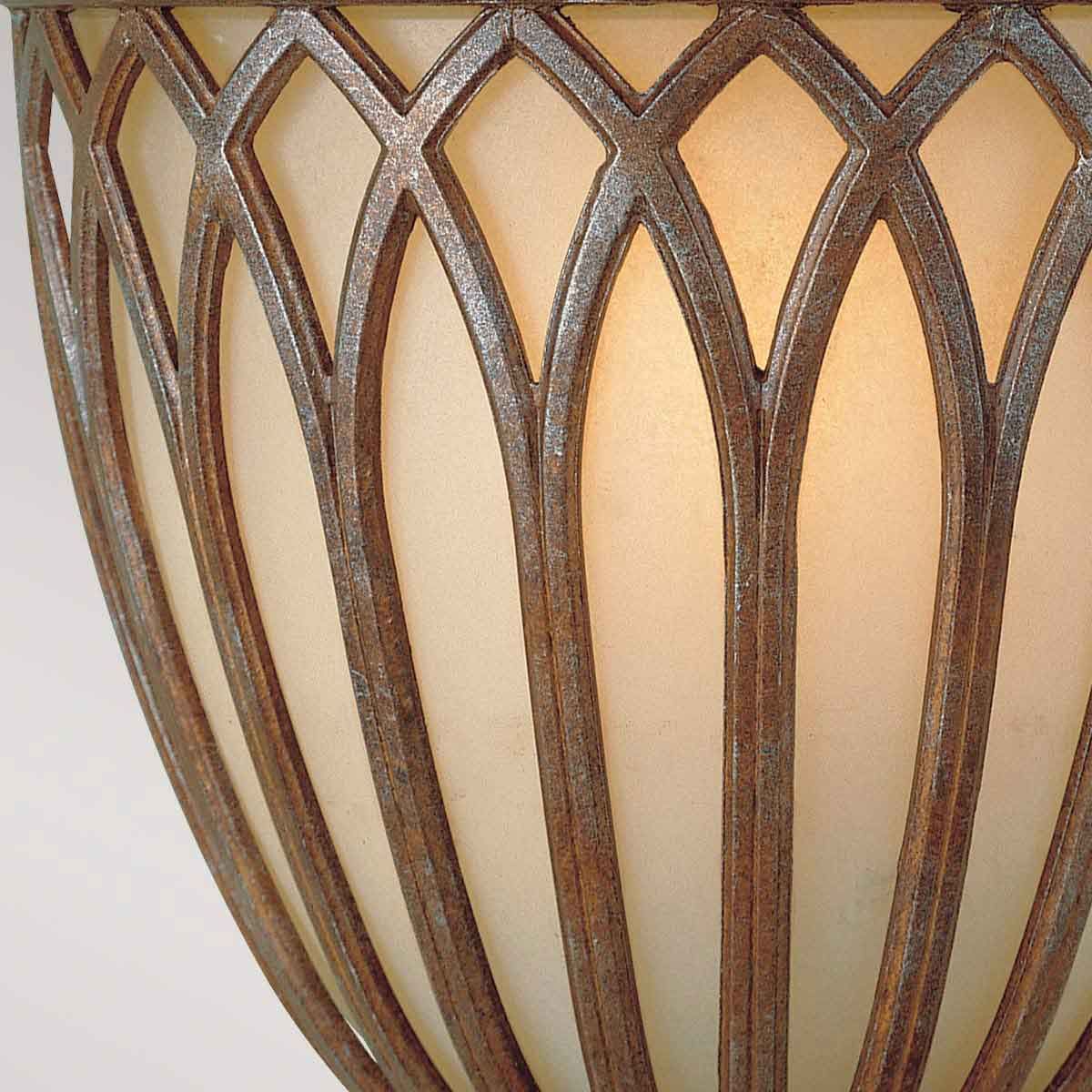 Medieval-Inspired British Bronze Wall Sconce with Gothic Amber Glass