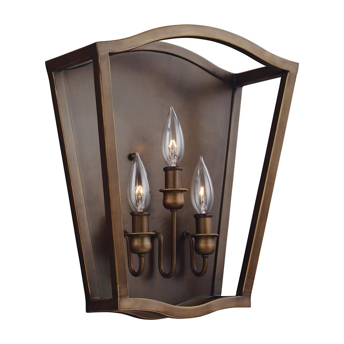 Yarmouth Trio Aged Brass Lantern Wall Light