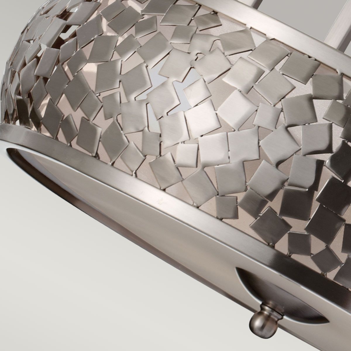 Contemporary Brushed Steel Chandelier with Hand-Welded Cut Metal and Glass Diffuser Design