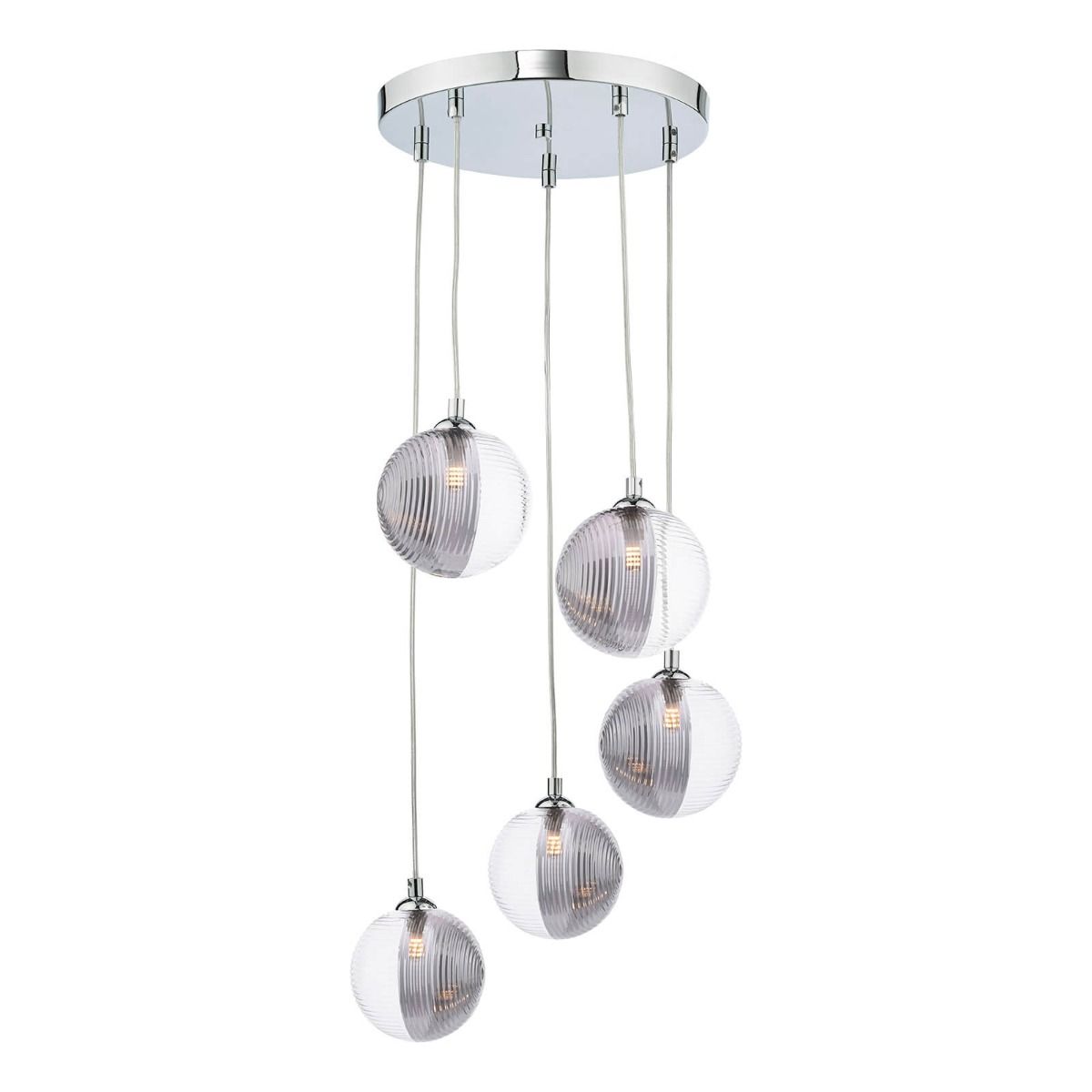 Federico 5 Light Cluster Pendant Polished Chrome With Smoked/Clear Ribbed Glass
